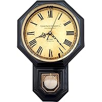 Traditional Schoolhouse Vintage Roman Pendulum Wall Clock Chimes Hourly with Westminster Melody. (PP-VR-GM Gun Metal)