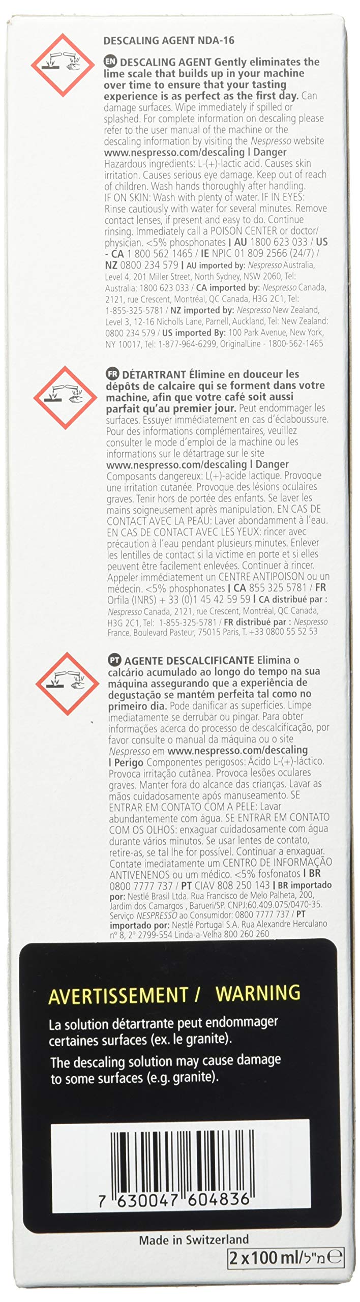 Nespresso Descaling Solution, Fits all Models, 2 Packets