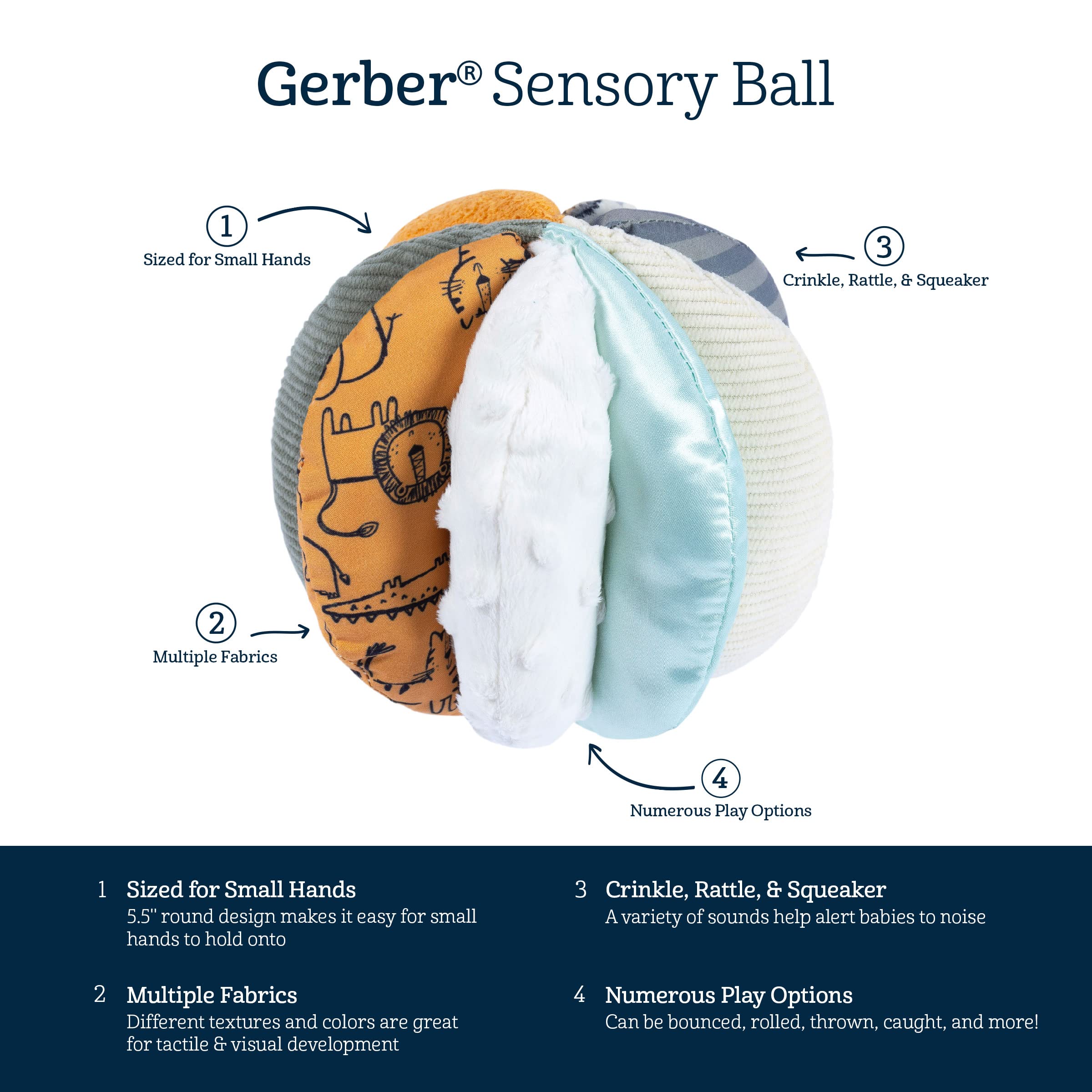 Gerber Baby Developmental Sensory Ball with Rattle Inside, Cheetah Safari, One Size