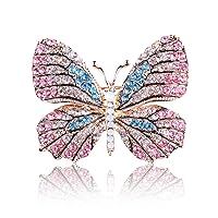Rainbow Butterfly Brooch Insect Pin Rhinestone Gilded Butterfly Animal Brooch Monarch Butterfly Corsage Scarf Accessories Lapel Safety Pin Suitable For Ladies And Girls Various Occasions,Blue pink edg