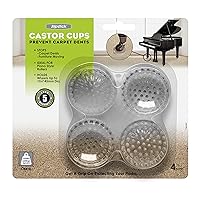 CB410 Carpet Protector Caster Cups / Carpet Grippers for Under Furniture (Set of 4) Holds Wheels up to 1-3/4 Inch - Clear Plastic,Small