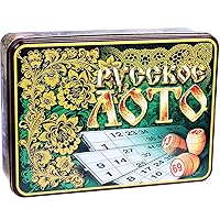 AEVVV Wood Russian Lotto in Metal Case with Russian Folk Patterns - Bingo Game Cards Set for Family