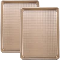 Cookie Sheets Baking Pan Set, Large Baking Sheets for Oven Nonstick, Jelly Roll Pan 10x15 Inch, Textured, 2-Piece, Gold