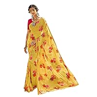 Indian Women's New Fancy Flower Printed Sarees & Unstitched Plain Blouse Piece - A 48