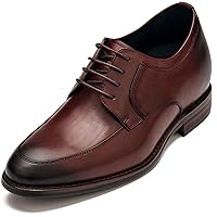 CALTO Men's Invisible Height Increasing Elevator Shoes - Premium Leather Lace-up Round-Toe Formal Derby Oxfords - 2.8 Inches Taller