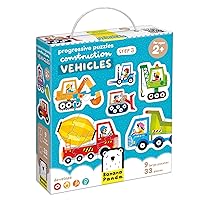 Progressive Toddler Puzzles - Construction Vehicles - Includes 9 Beginner Puzzles and 33 Total Pieces - Improve Skills Going from Easy to Difficult Puzzles, for Kids Ages 2-4 Years