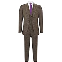 TruClothing Men's Oak Brown 3 Piece Tweed Harringbone Wool 1920s Peaky Blinders Suit