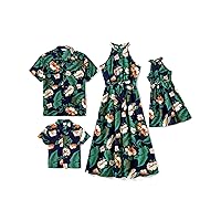PATPAT Family Hawaiian Matching Outfits Mommy and Me Outfits Beach Vacation Tropical Print Halter Sundresses and Shirts
