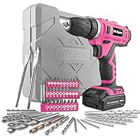 Hi-Spec Cordless Screwdriver and Drill Set 50 Pieces with 12 V Drill in Pink and the Common Lists Wood, Metal and Masonry Drill Bits in Practical Box for Women in the House