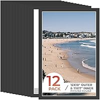 Frametory, 12X18 Black Pre-Cut Picture Mats for 11X17 Photos, Prints, Artworks - White Core Bevel Cut 10.5X16.5 Openings Acid Free Frame Mattes 1.4MM Thickness - Pack of 12