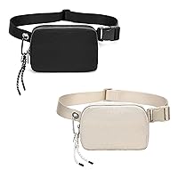 Belt Bag for Women Men, Fashion Waist Packs with Adjustable Straps and Keychains Fanny Pack for Yoga Running Hiking Workout, 2pcs