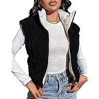 Blooming Jelly Womens Zip Up Puffer Vest Stand-up Collar Jacket Vests Outerwear With Pockets 2024