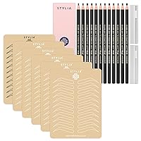 Bundle of Microblading Supplies 6 Piece Inkless Double Sided Practice Skin For Eyebrow Tattoos and 12 Piece Waterproof Eyebrow Pencil, Mapping Pencil Set To Practice Brow Micro-Blading And Needling