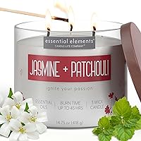 by Candle-lite Scented Candles, Jasmine & Patchouli Fragrance, One 14.75 oz. Three-Wick Aromatherapy Candle with 45 Hours of Burn Time, Off-White Color