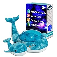 Ocean Projector Nightlight with White Noise Soothing Sounds | Adjustable Settings and Auto-Shutoff | Tranquil Whale Family - Blue