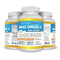 Max Omega 3 Fish Oil Pills - Triple Strength Fish Oil Supplement (2000 mg Total Omega 3 Fatty Acids: 600mg DHA + 800 mg EPA per Serving)