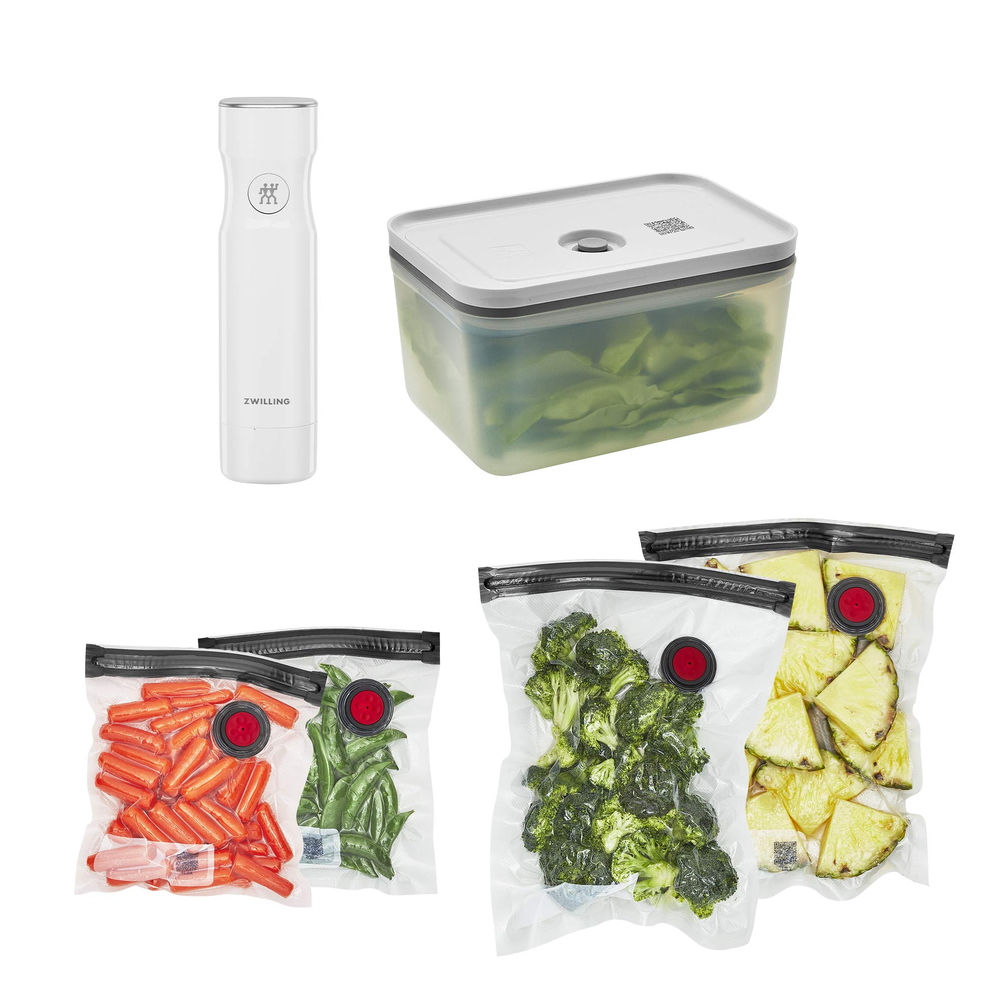 ZWILLING Fresh & Save Vacuum Sealer Machine 6-pc Starter Set, Airtight Food Storage Container, Reusable Sous Vide Bags, Meal Prep, BPA Free