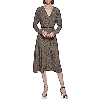 Tommy Hilfiger Women's Fit and Flare Jersey Long Sleeve V-neck Dress