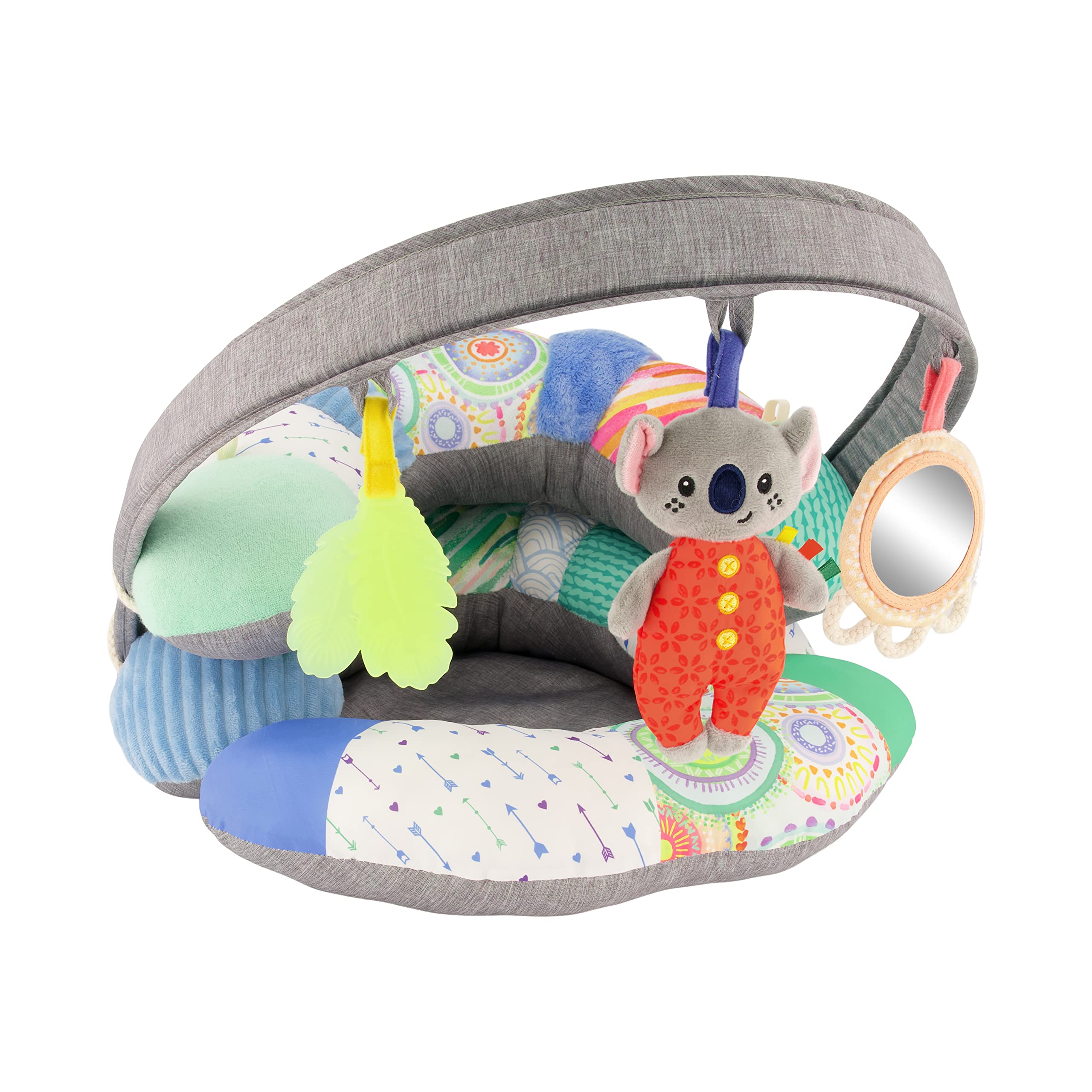 Infantino 3-in-1 Tummy Time, Sit Support & Mini Gym - Removable Toy Arch - Musical Koala Pal, Soothing Leaf Teether & Peek-and-See Mirror - for Babies, 0M+