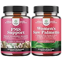 Bundle of Advanced PMS Support Supplement for Women for Low Energy Mood Support Period Cramps and Bloating Relief for Women and Extra Strength Saw Palmetto for Women - DHT Blocker Thickening Hair Vita