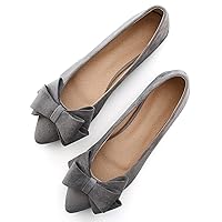 SAILING LU Bowknot Ballet Flats Womens Pointy Toe Flat Shoes Suede Dress Shoes Wear to Work Slip On Moccasins
