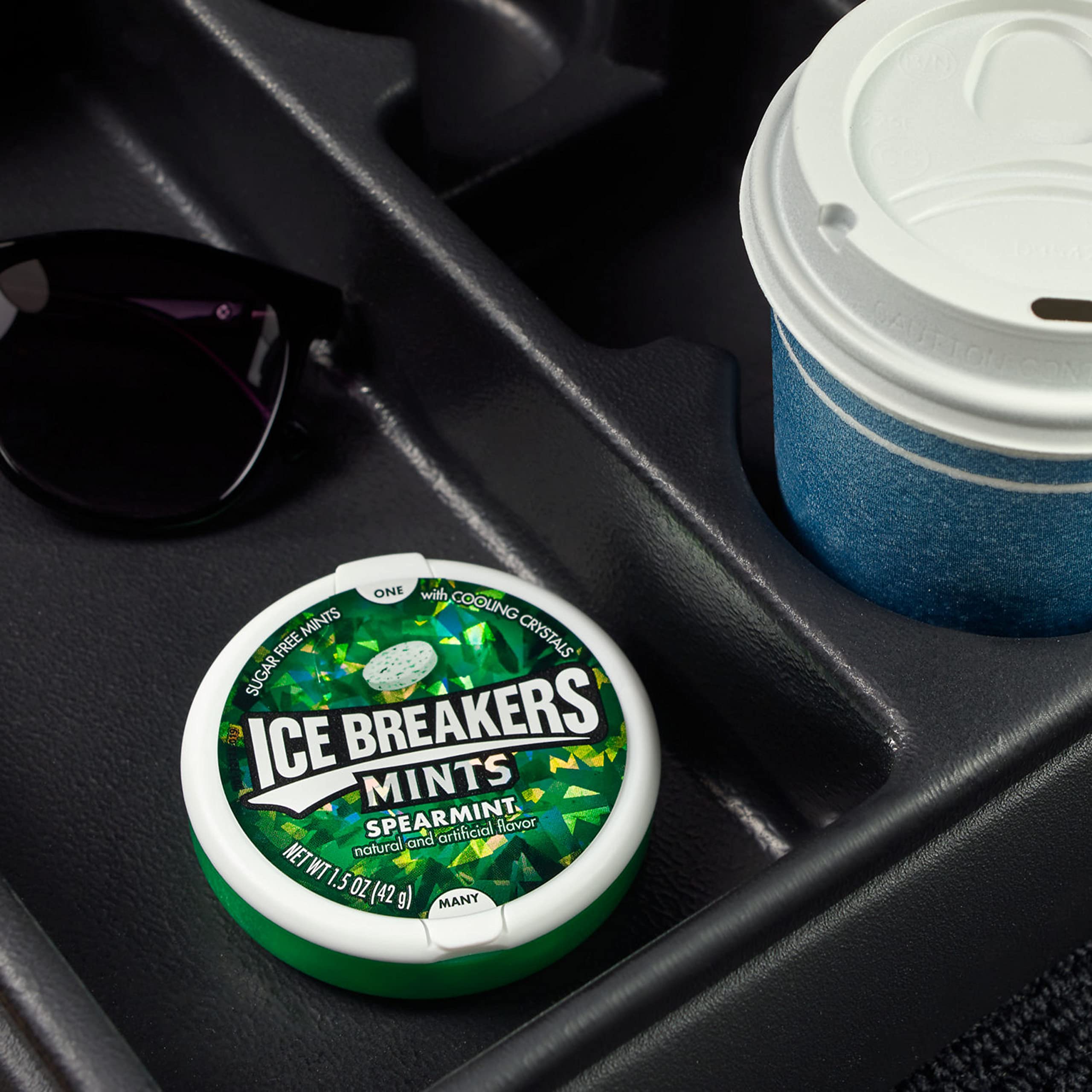 ICE BREAKERS Spearmint With Cooling Crystals, Bulk Sugar Free Mints Tins, 1.5 oz (8 ct)