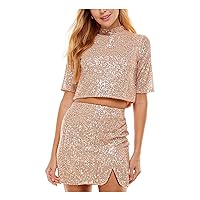 Womens Juniors Sequined Mini Two Piece Dress Pink XS