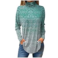 Christmas Shirts for Women 2023 Turtle Neck Gradient Y2K Shirt Baggy Slim Fit Xmas Holiday Tops Blouses