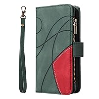 Wallet Case Compatible with Oppo Find X5 Pro, PU Leather Zipper Folio Wristlet Protective Case with 9 Card Slots for Find X5 Pro (Green)