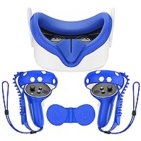 Adjustable Wrist Straps and Knuckle Straps【Darkblue】 Touch Controller Grip Cover for Oculus Quest 2 accessories Quest 2 Grip Cover with Silicone Protective Lens Face Cover 