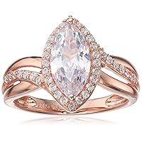 Amazon Collection Sterling Silver with Pink Gold Plating Cubic Zirconia Marquise Ring, Size 7
