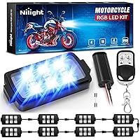 Nilight 8pcs Motorcycle RGB LED Strip Lights Kit Multi-Color Neon Waterproof Atmosphere Lights with RF Wireless Smart Remote Controllers for Harley Davidson Suzuki,2 Years Warranty