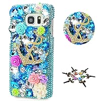 STENES Galaxy S7 Case - STYLISH - 100+ Bling Crystal - 3D Handmade Rose Flowers Big Anchors Design Bling Cover Case For Samsung Galaxy S7 - Blue