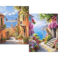 ORICRA 2 Packs Paint by Numbers Kit for Adults with Frame 12x16 Inch Landscape Acrylic Oil Sip and Paint Kit for Kids Modernism DIY Craftoria Predrawn Canvas for Beginner(Beautiful Street)