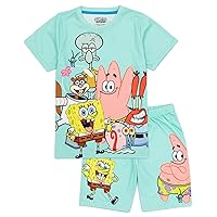 SpongeBob SquarePants Kids Pyjama Set | Boys & Girls Blue Short Sleeve T-Shirt & Shorts | Squidward Patrick Mr Krabs Gary PJs