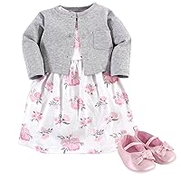 Hudson Baby baby-girls Cotton Dress, Cardigan and Shoe Set
