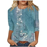 3/4 Length Sleeve Womens Tops Dressy Casual Cute Print Graphic Tees Blouses Casual Plus Size Basic Tops