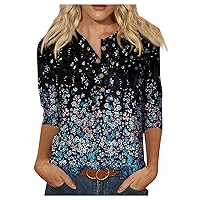 Blouses for Women Dressy Casual Womens Shirts Casual Womens Tunic Tops 3/4 Length Sleeve Shirts for Women 2024 Spring Blouses Crewneck Funny Cute Print Shirts Loose Fit Blouses 15-Black X-Large