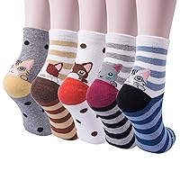YSense 5 Pairs Cute Animal Socks for Women, Funny Dog Socks and Cool Cotton Art Painting Cat Socks Women