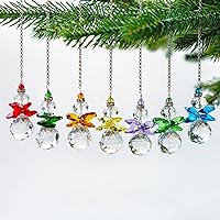 H&D HYALINE & DORA 7pcs Crystal Angel Suncatcher Pendant Hanging Crystal Angel Ornament with Clear Crystal Ball Prism for Home Decor/Garden Sun Catcher/Christmas Tree Decorations