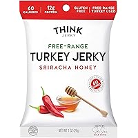 Think Jerky, Sriracha Honey Turkey Jerky (1.0 Ounce Bags, Pack of 8 Bags) - Chef-Crafted, Free Range Turkey, Gluten Free, No Antibiotics or Nitrates - Healthy Protein Snack, Low Calorie and Low Fat