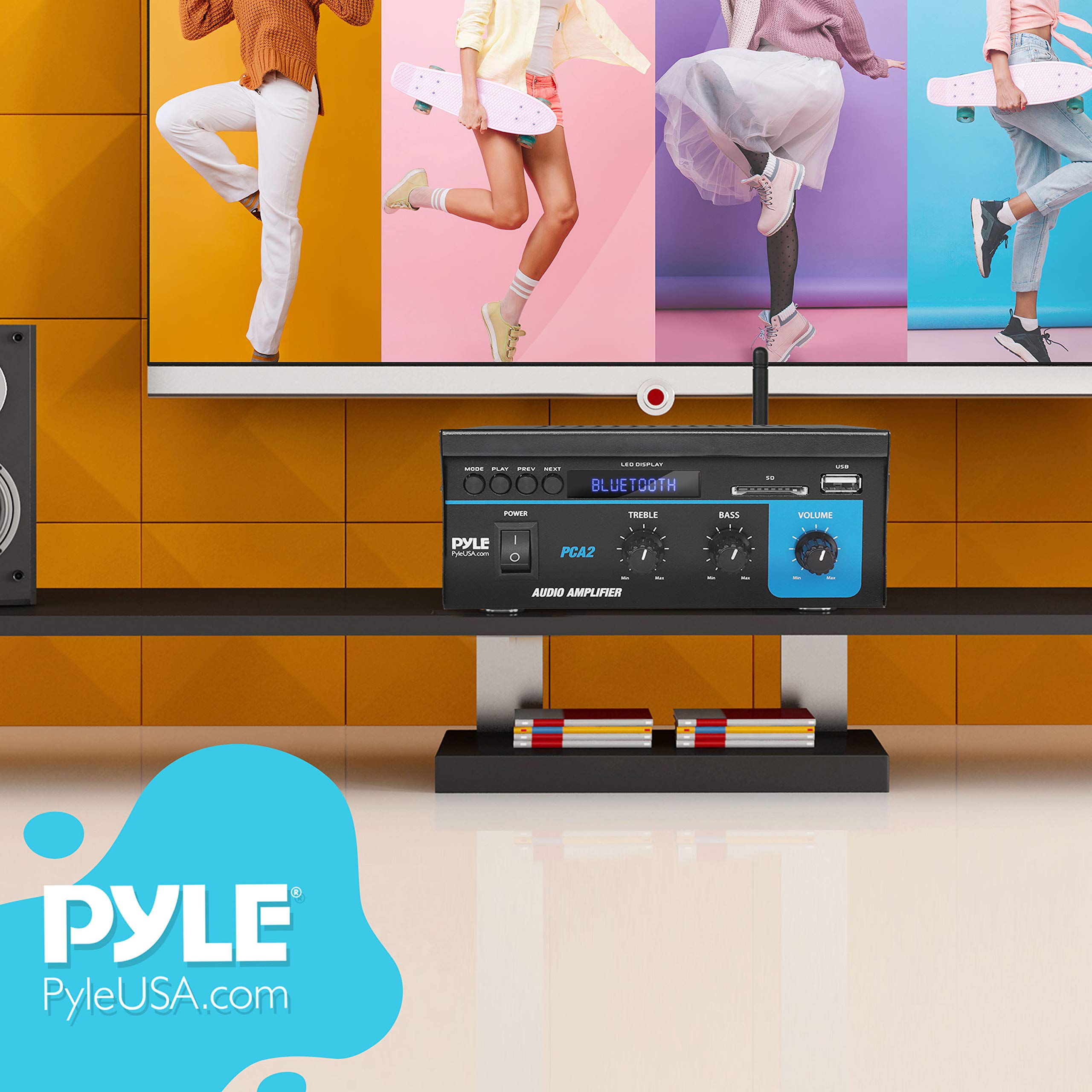 Pyle Home Home Audio Power Amplifier System 2X40W Mini Dual Channel Sound Stereo Receiver Box w/ LED For Amplified Speakers, CD Player, Theater via 3.5mm RCA for Studio, Home Use Pyle PCA2 Black