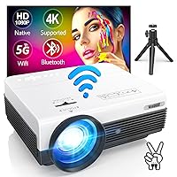 5G WiFi Bluetooth Projector, VISOUD 360 ANSI Lumen with 120'' Screen&Tripod Full HD Native 1080P Outdoor Movie Projector, Support 4K, Keystone&Zoom, Home Theater Projector Compatible w/Phone, TV Stick
