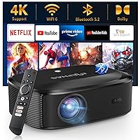 4K Projector with Wifi and Bluetooth, ELEPHAS Outdoor Movie Projector with NETFLIX/Prime Video/YouTube Built-in, 100,000+ Apps Supported, Video Projector Compatible with HDMI/USB/iOS/Android/Windows