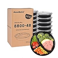 Meal Prep Container Microwave Safe 48 Pack 3 Compartment with Lids, Round Bento Box, Food Storage Durable Stackable Reusable, BPA Free, Freezer, Dishwasher Safe (33 oz)