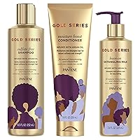 Shampoo, Conditioner, and Detangling Milk Hair Treatment Kit, with Argan Oil, Sulfate Free, Pro-V Gold Series, for Natural and Curly Textured Hair