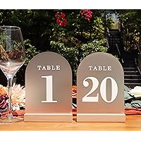 Frosted Arch Wedding Table Numbers with Wooden Stands 1-20, 5x7
