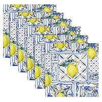 ALAZA Vintage Yellow Lemon Fruit and Blue Print Cloth Napkins Dinner Napkins Set of 6,Reusable Table Napkins Washable Polyester Fabric for Cocktail Party Holiday Wedding Home Decorative