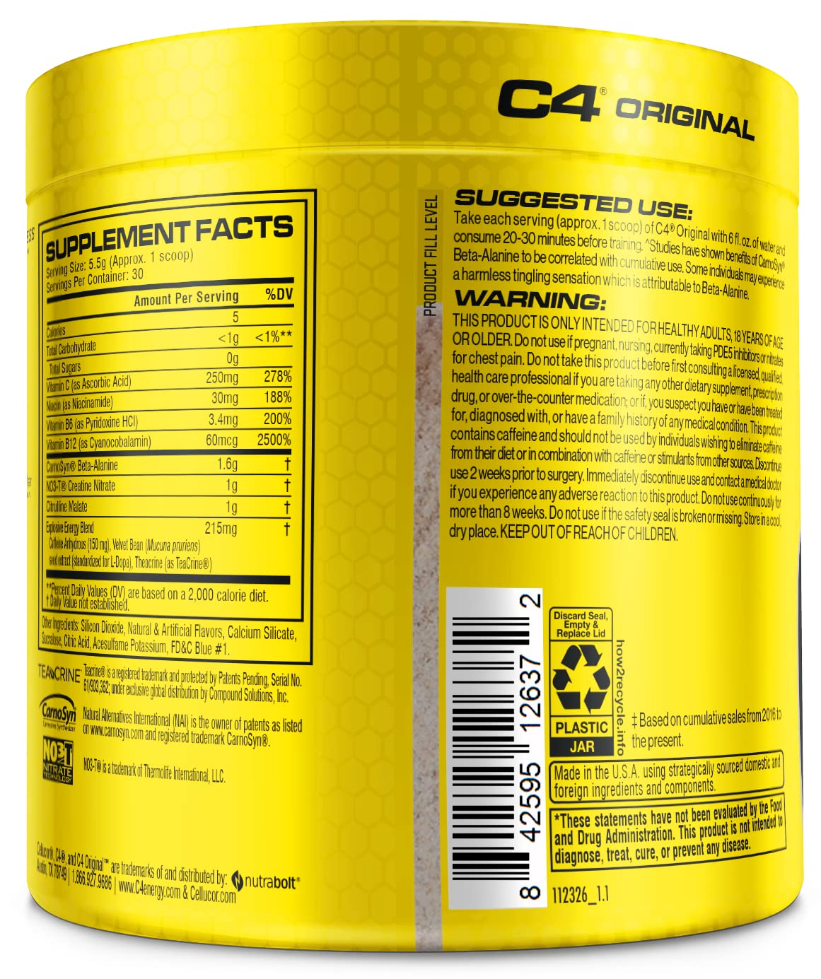 Cellucor C4 Original Pre Workout Powder Grape Sugar Free Preworkout Energy for Men & Women 150mg Caffeine + Beta Alanine + Creatine - 30 Servings (Packaging May Vary)