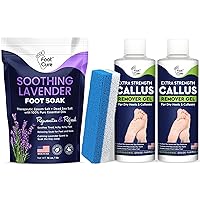 Soothing Lavender Foot Soak with Epsom Salt - Best Toenail Treatment, & Softens Calluses - Soothes Sore & Tired Feet, Callus Remover for Feet with Extra Strength Gel & Foot Pumice Stone Set